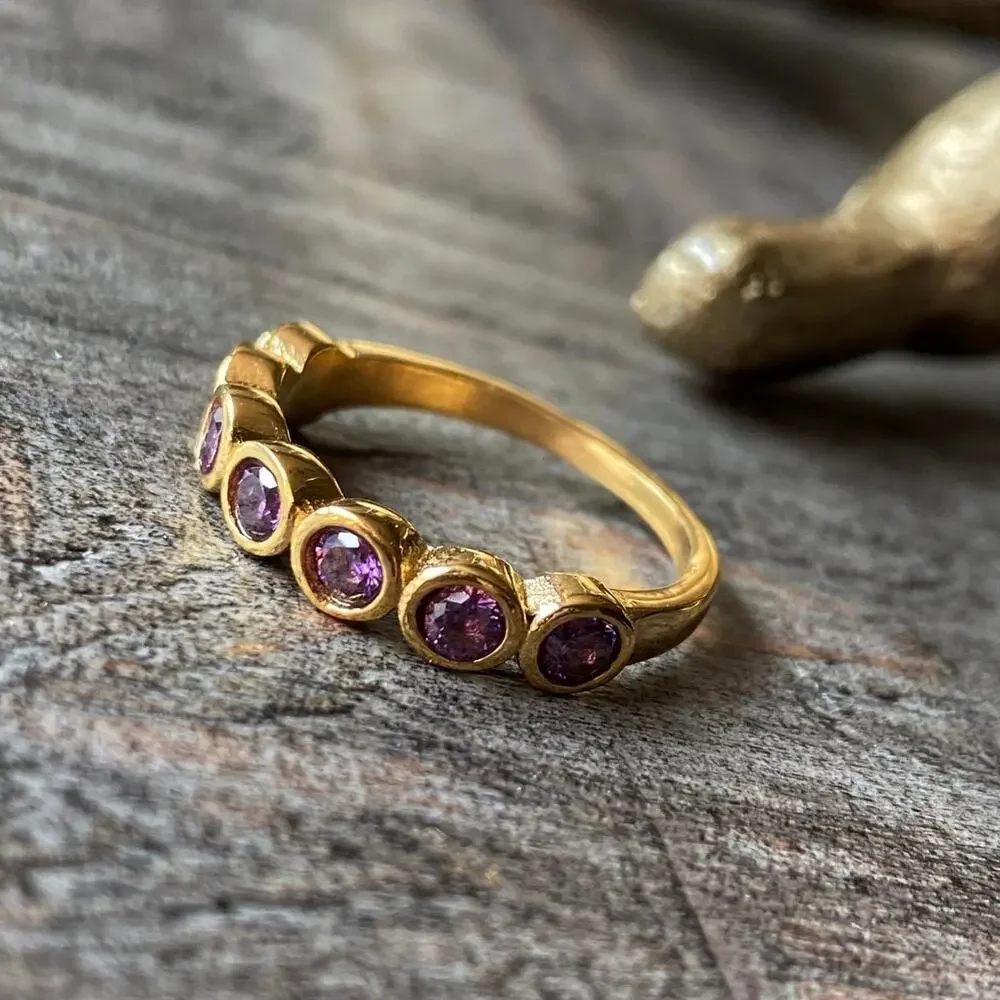 NEW Gold & Purple Zirconium Gemstone Statement Ring